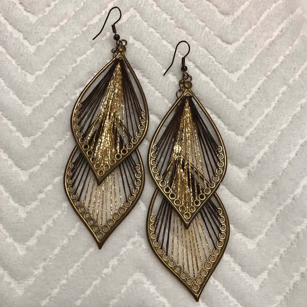 Two Tier Gold Dangle Earrings